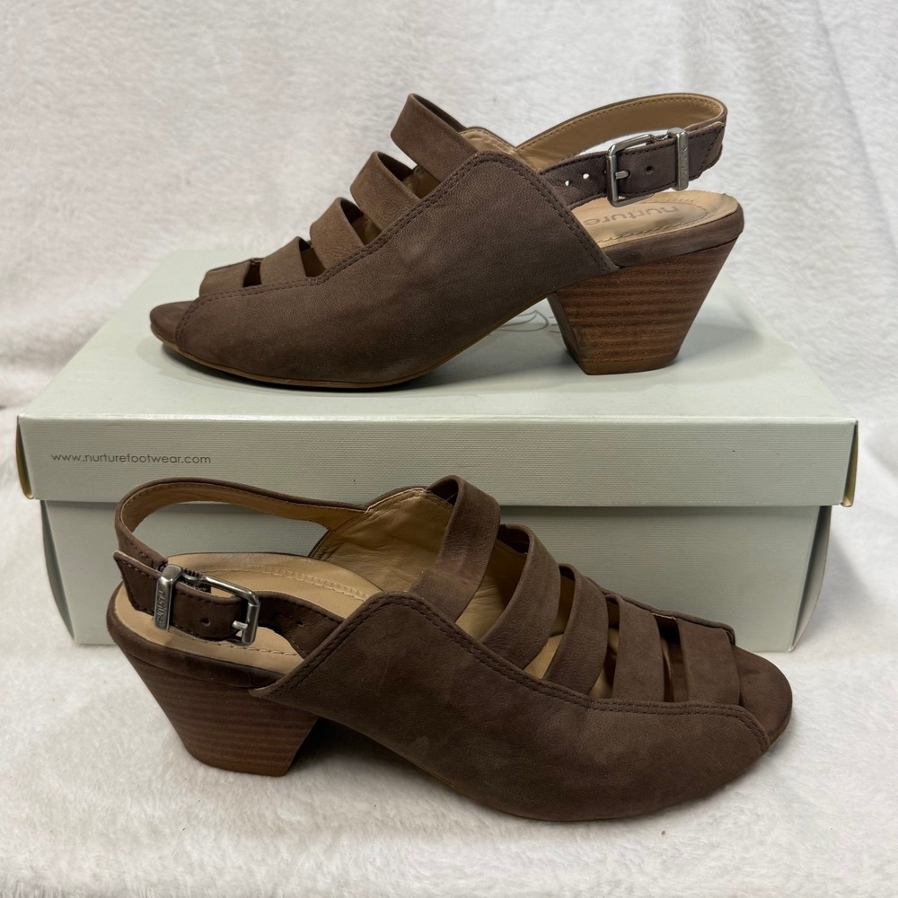 Nurture 7M Bethel Caged Slingback Sandals Charme Taupe Leather Block Heel Cutout